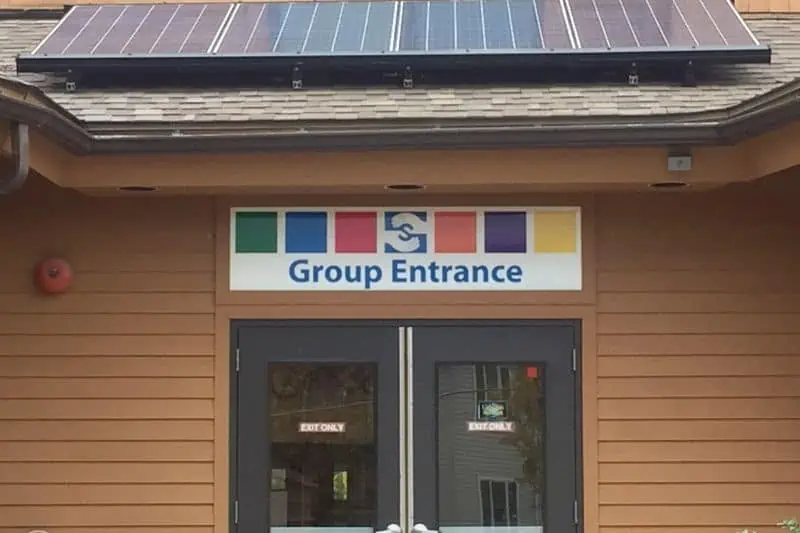 sciencenter front door showing the group entrance